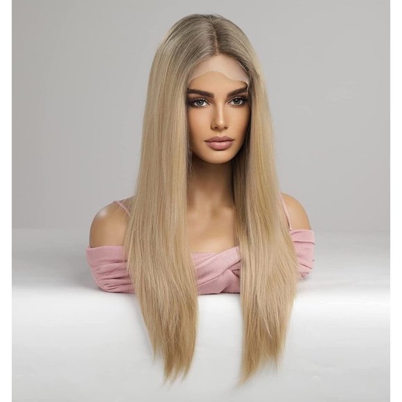 Straight Ombre Blonde T-Part Lace Front Wig